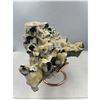 Image 2 : 8 X 8 INCH BLACK CRYSTAL WITH YELLOW CALCITE QUARTZ  SPECIMEN ON  STAND COLLECTOR PIECE