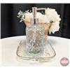 Image 2 : DECORATION : Glass Tray w/Silk Flowers, Vase & Hand Sanitizer Dispenser
