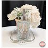 Image 2 : DECORATION : Glass Tray w/Silk Flowers, Vase & Hand Sanitizer Dispenser