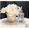 Image 3 : DECORATION : Glass Tray w/Silk Flowers, Vase & Hand Sanitizer Dispenser