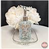 Image 1 : DECORATION : Glass Tray w/Silk Flowers, Vase & Hand Sanitizer Dispenser
