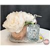 Image 3 : DECORATION : Glass Tray w/Silk Flowers, Vase & Hand Sanitizer Dispenser