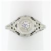 Image 1 : Antique Art Deco 18k White Gold.21 ctw Diamond Solitaire Filigree Engagement Rin