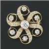 Image 2 : Antique Victorian 18k Gold 1.97 ctw Old European Diamond Swirl Flower Pin Brooch