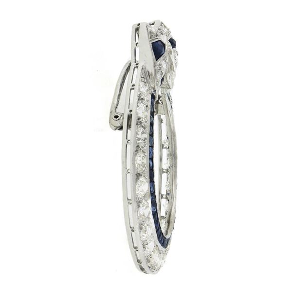 Antique Art Deco Platinum Old Cut Diamond & Sapphire Ribbon Circle Wreath Brooch