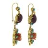 Image 1 : Vintage 18K Gold Carved Flower Coral & Ruby w/ Turquoise Drop Dangle Earrings
