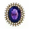 Image 4 : Vintage 14k Yellow Gold 7.13 ctw Oval Amethyst Solitaire & Pearl Halo Cluster Ri