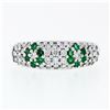 Image 4 : Fancy 18K White Gold 0.68 ctw Emerald Diamond Dome Bombe Flower Cluster Band Rin