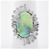 Image 1 : Vintage White Gold Oval Cabochon Opal & Diamond Ballerina Halo Cocktail Ring