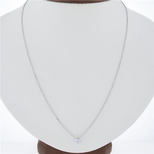 New 14K Gold.33 ctw Round Brilliant Diamond Solitaire Pendant w/ Adjustable Chai
