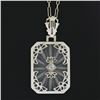 Image 3 : Antique Art Deco 14k White Gold Camphor Glass w/ Filigree Pendant Chain Necklace