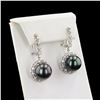 Image 3 : 13MM Tahitian South Sea Cultured Pearl and 1.64 ctw Diamond 14K White Gold Dangl