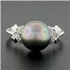 Image 2 : Vintage 18K White Gold 9.1mm Tahitian Pearl w/ Diamond Accents Cocktail Ring