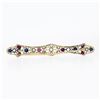 Image 3 : Antique Victorian 14k Gold & Platinum GIA Old Sapphire Ruby Diamond Long Bar Pin