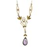 Image 6 : Antique Victorian 14k Gold Pear Amethyst Seed Pearl Dangle Lavalier Necklace