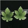 Image 2 : 14K Yellow Gold Leaf Carved Green Jade Floral Stud Earrings W/ Butterfly Closure