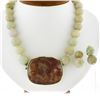 Image 1 : Vintage 14k Gold Gia Jade Bead Necklace w/ Matching Dangle Clip On Earrings Set