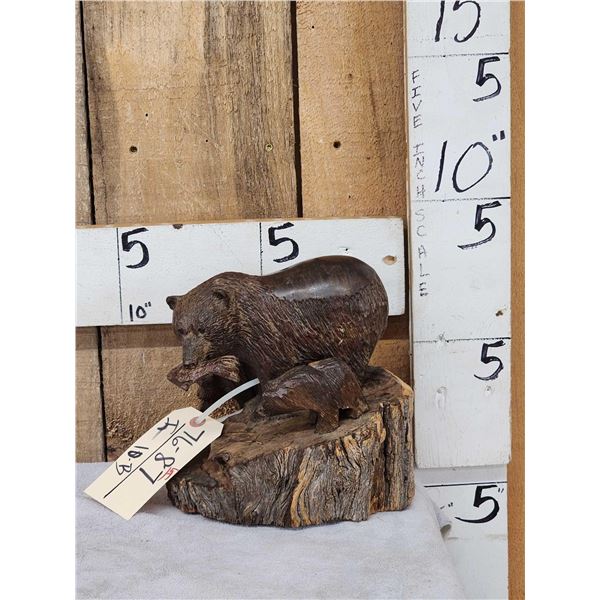 Hand Carved Grizzly Bear & Cubs