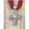 Image 3 : Native American Coral Seed Beaded Santo Domingo Necklas With Silver Cross Pendant