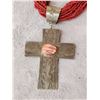 Image 5 : Native American Coral Seed Beaded Santo Domingo Necklas With Silver Cross Pendant
