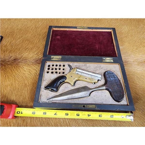 Antique Gamblers Self Defense Kit With C. Sharps 4 Barrel .22 Pistol