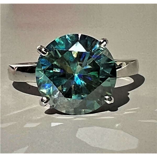 Plated 14KT White Gold 4.50ct Green Moissanite Ring