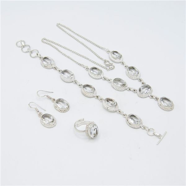 Sparkling Clear Quartz 4 Piece Jewelry Set