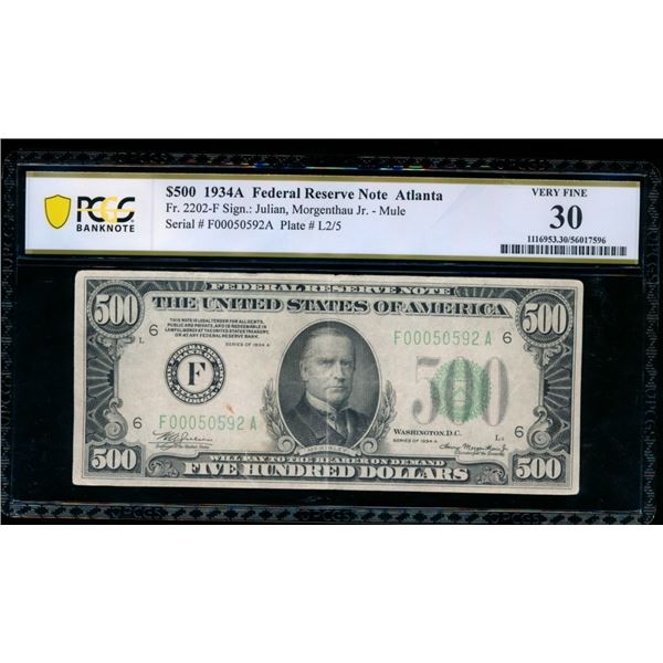 1934A $500 Atlanta FRN PCGS 30