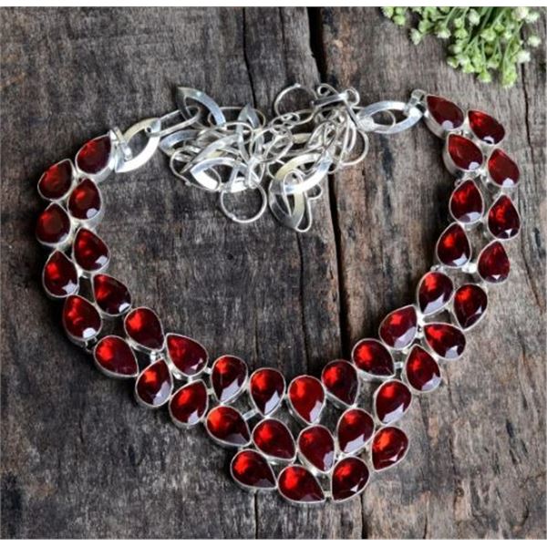 Beautiful 288 Ct Lab Created Red Ruby Necklace