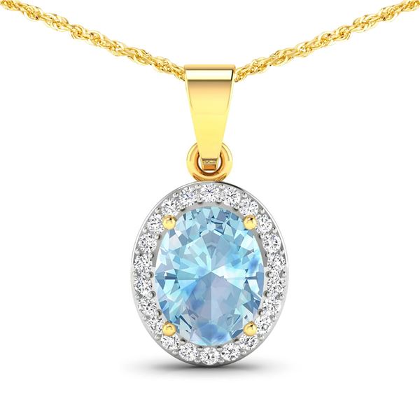 14KT Yellow Gold 1.4ctw Aquamarine and Diamond Pendant