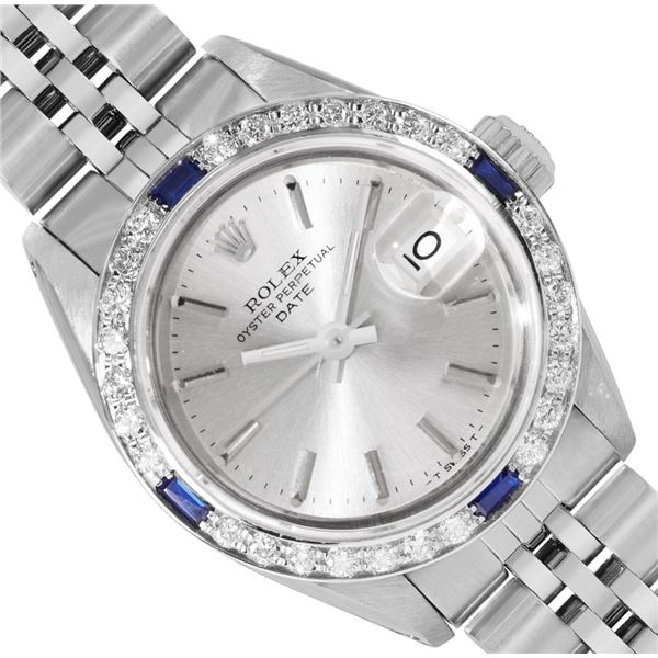 Rolex Ladies Stainless Steel Sapphire And Diamond Bezel Date Watch