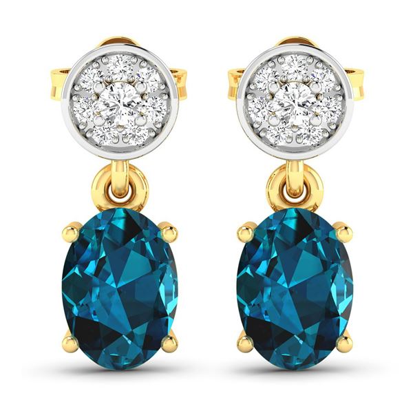 14KT Yellow Gold 1.4ctw London Blue Topaz and Diamond Earrings