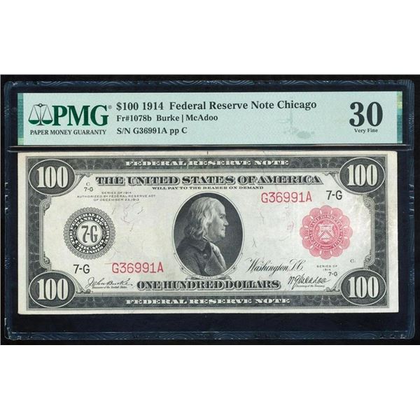 1914 $100 Red Seal Chicago FRN PMG 30