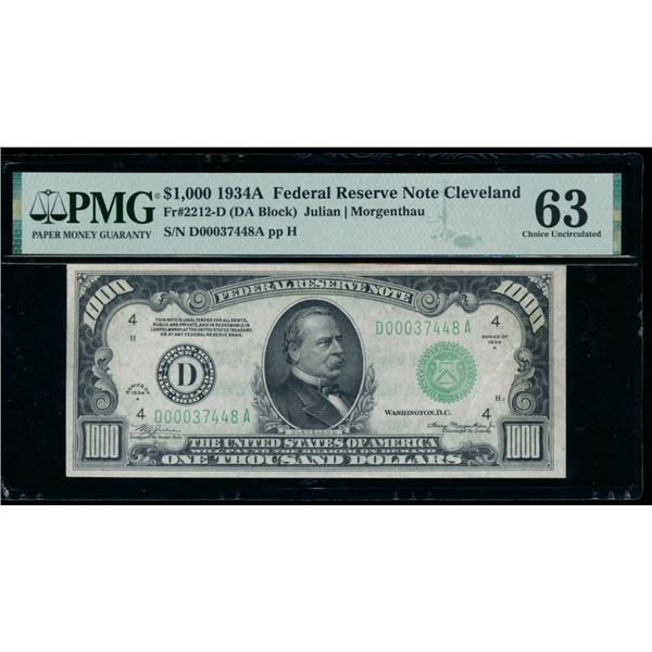 1934A $1000 Cleveland FRN PMG 63