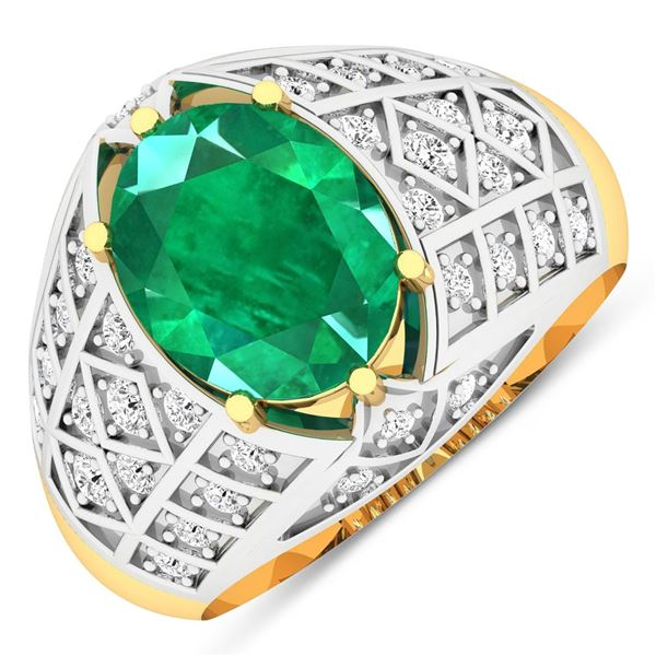 14KT Yellow Gold 2.03ctw Zambian Emerald and Diamond Ring