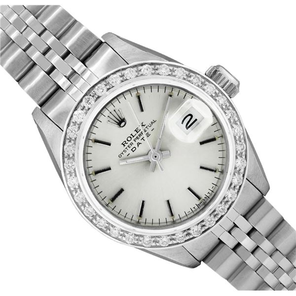 Rolex Ladies Stainless Steel Diamond Bezel Date Watch