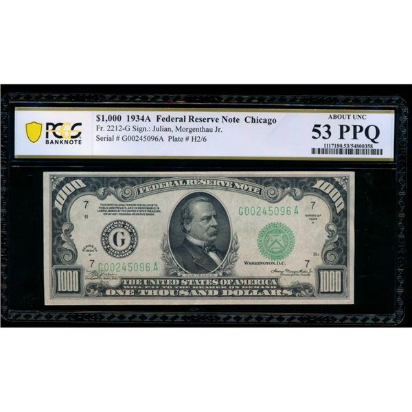 1934A $1000 Chicago FRN PCGS 53PPQ