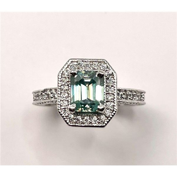 14KT White Gold Plated 2.35 Ct Lab Simulated Paraiba Tourmaline Ring