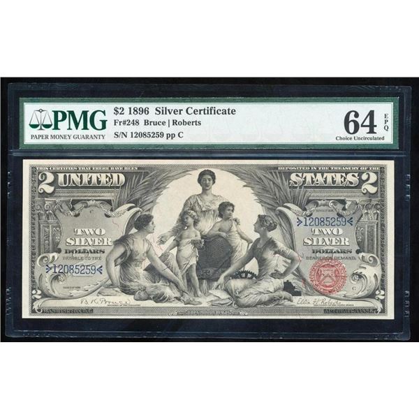 1896 $2 Educational Silver Certificate PMG 64EPQ