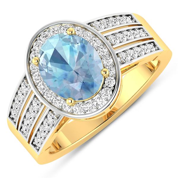 14KT Yellow Gold 1.28ctw Aquamarine and Diamond Ring