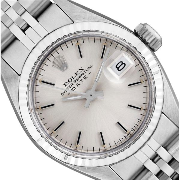 Rolex Ladies Stainless Steel 14K Fluted Bezel Date Watch