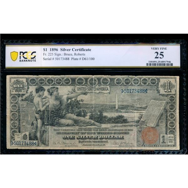 1896 $1 Educational Silver Certificate PCGS 25