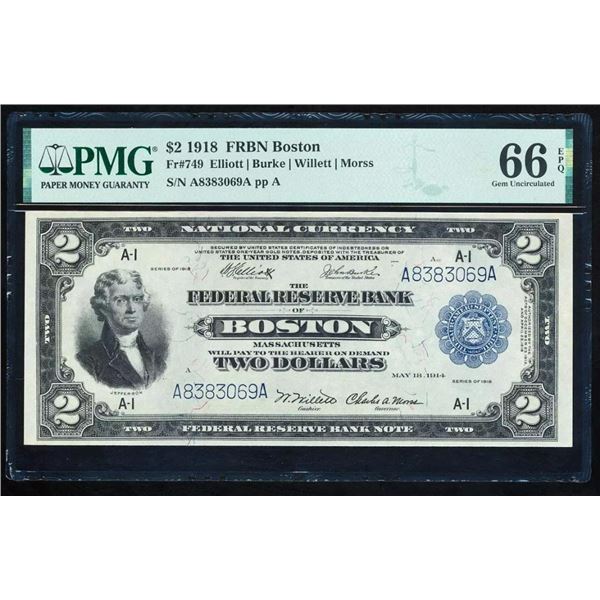 1918 $2 Boston FRBN PMG 66EPQ