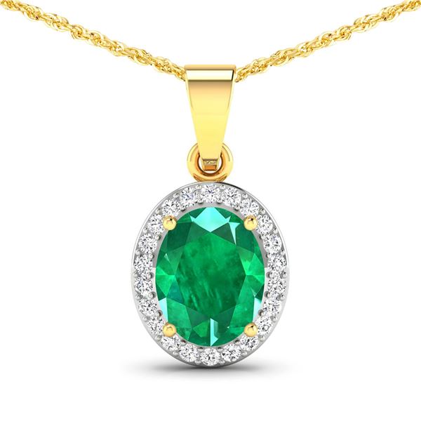 14KT Yellow Gold 1.65ctw Zambian Emerald and Diamond Pendant