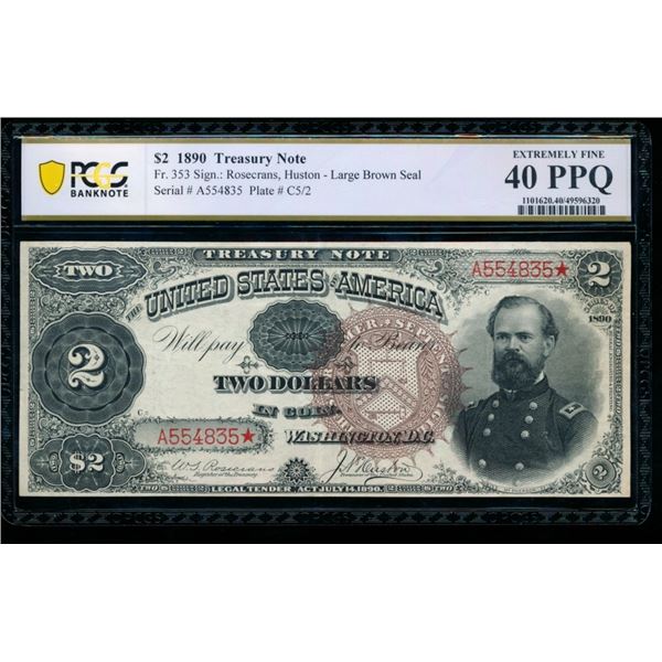 1890 $2 Treasury Note PCGS 40PPQ