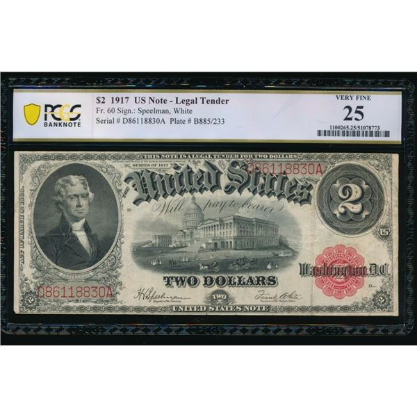 1917 $2 Legal Tender Note PCGS 25