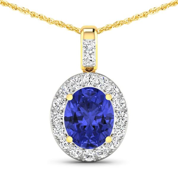 14KT Yellow Gold 2.5ctw Tanzanite and Diamond Pendant