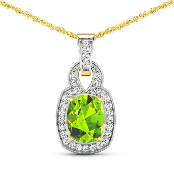 14KT Yellow Gold 2ctw Peridot and Diamond Pendant