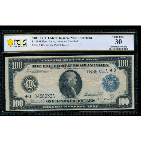 1914 $100 Cleveland FRN PCGS 30
