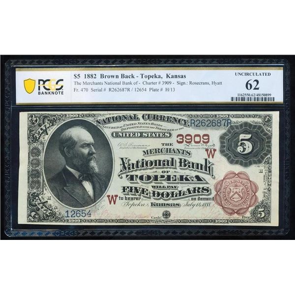 1882 $5 Topeka KS National PCGS 62
